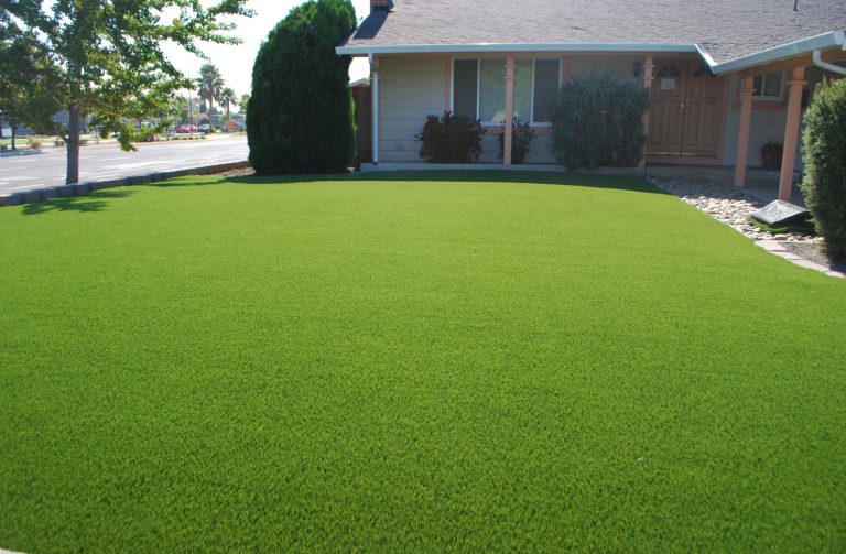 Freshly installed artificial front lawn